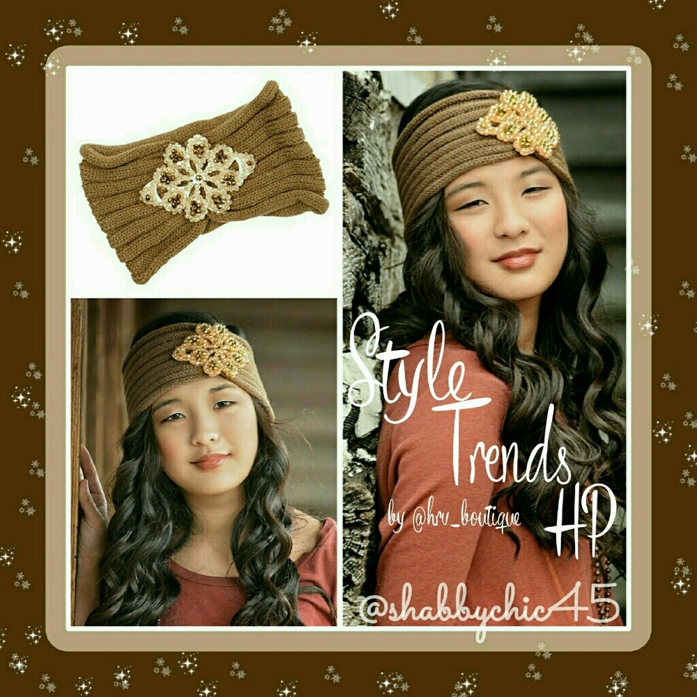 *HP*Beautiful Mocha & Gold Beaded Head Wrap