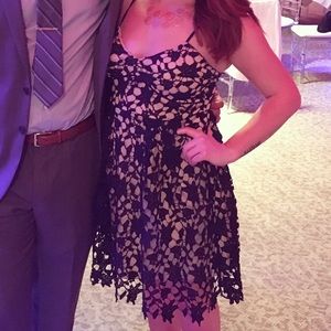 Navy and nude lace dress