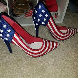 Bejeweled patriotic American Flag heels