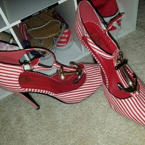 Red & white heels with anchor charm