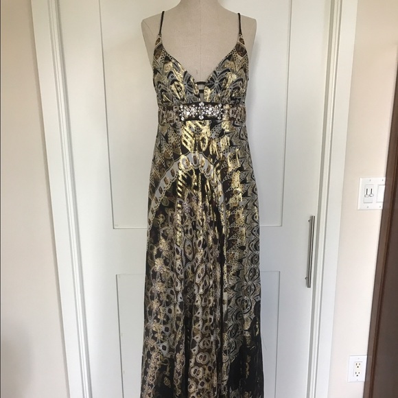 SaleSexy Nicole Miller Gold Bejeweled Gown