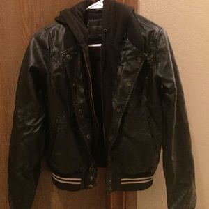 OBEY Hooded Leather Bomber Jacket