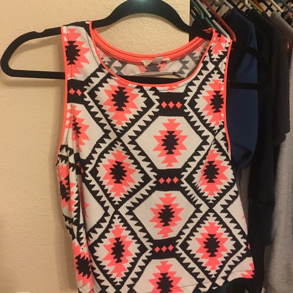 Pink and black Aztec inspired cutout crop top