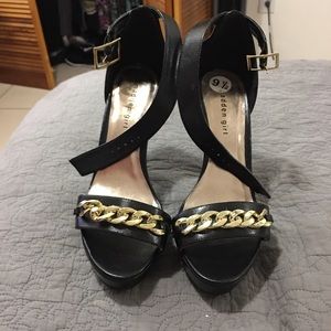 Black and gold heels