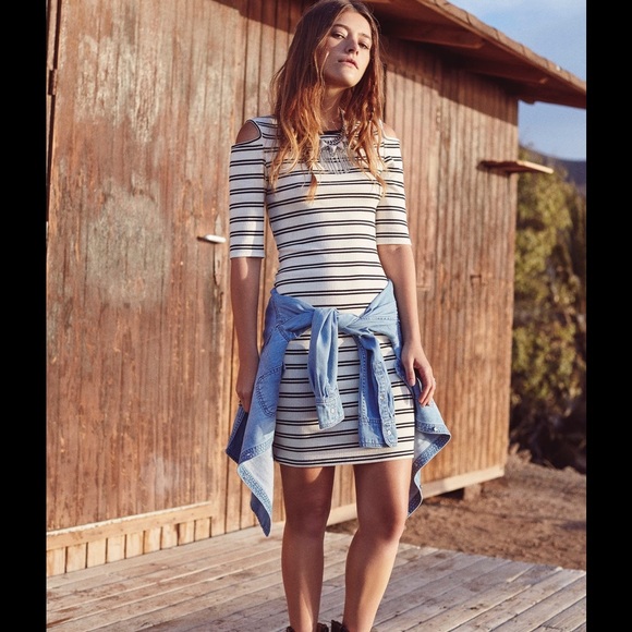 Mango cold shoulder ribbed dress