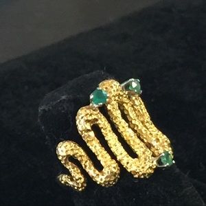 18K solid YELLOW GOLD & EMERALD snake wrap RING