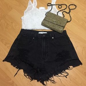 Black distressed high waisted jeans