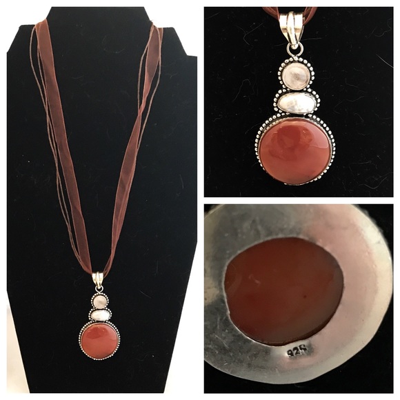 Carnelian, Rose Quartz & Biwa Pearl Silver Pendant