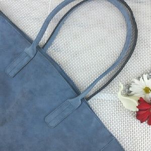 Saks Fifth Avenue Blue Suede Tote