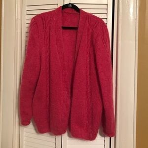 Hand knit pink mohair cardigan sweater