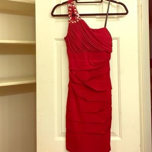 Red one shoulder dress