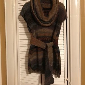 Hand knit woolen poncho.  Large Cowl-neck design.