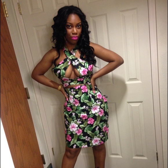 Floral Print Cut Out Dress