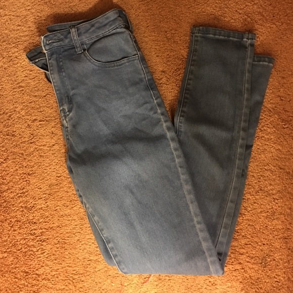 High waisted blue jeans