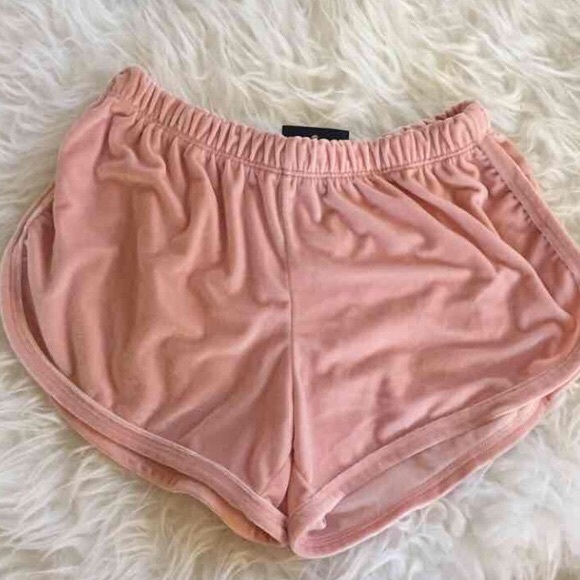 baby pink velvet shorts