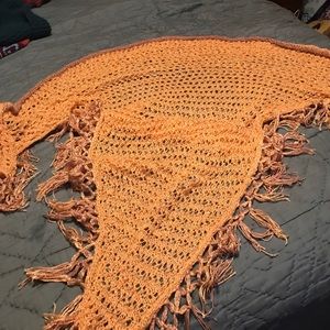 Hand knit super- shawl metallic accent.