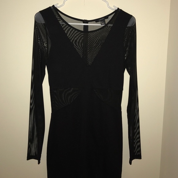 Black Mesh Long Sleeve Dress
