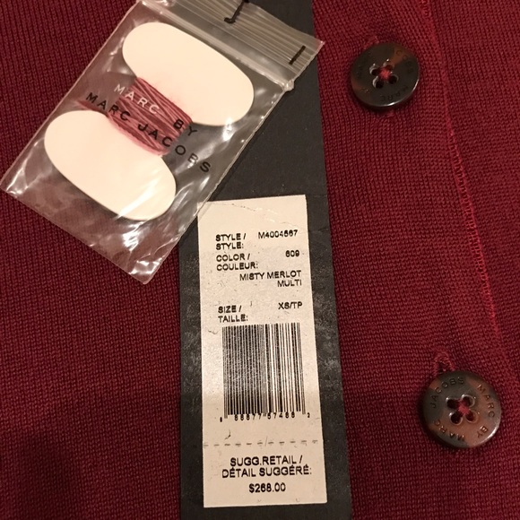 NWT Marc by Marc Jacobs burgundy cardigan XS - Picture 2 of 4