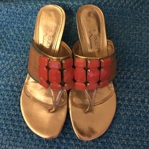 Coral & gold wedges size 6