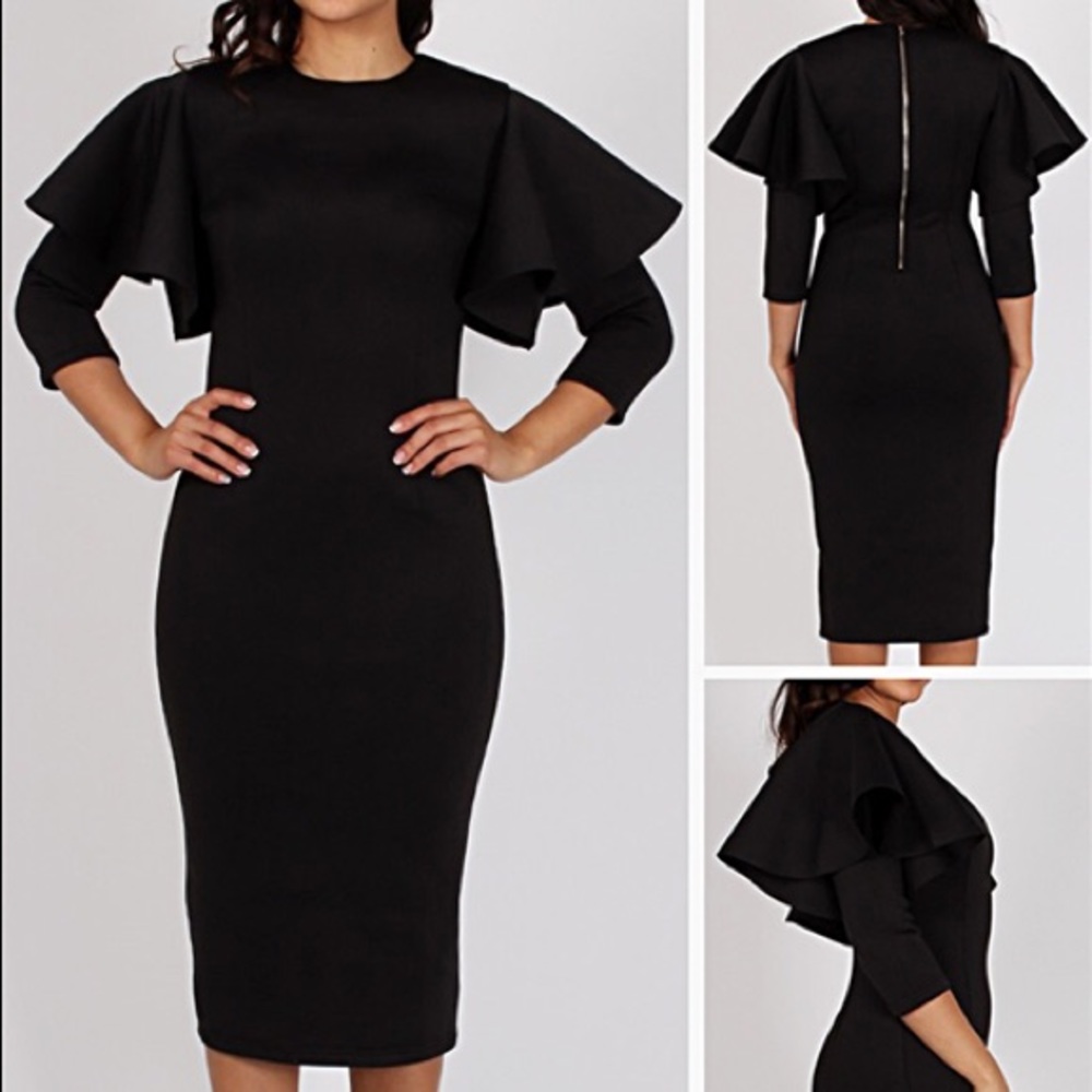 ***SALE****3/4 Scuba Ruffle Midi Dress