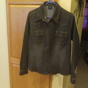 Long sleeve denim/ distressed look shirt