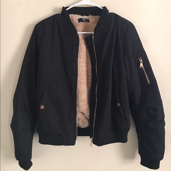 Fur Lined Black Bomber Jacket