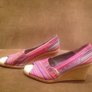 TOMS Calypso Espadrille Peep Toe Pink Stripe shoes