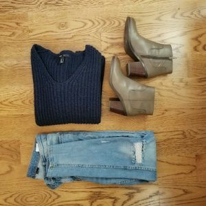 Mango navy blue v neck oversize sweatersize S