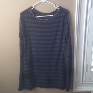 Heather grey black striped top