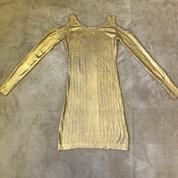 ✨GORGEOUS Gold Cold Shoulder Dress! NWOT! ✨ - Picture 2 of 2