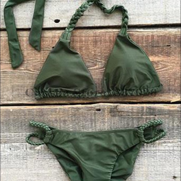 ARMY GREEN BRAIDED TRIANGLE BIKINI