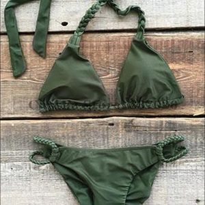 ARMY GREEN BRAIDED TRIANGLE BIKINI