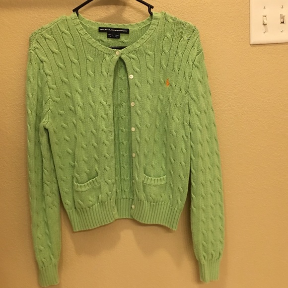 Green Cable knit button up sweater