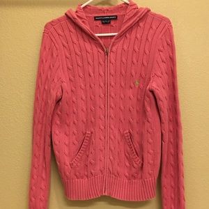 Coral Cable knit hooded zip up sweater