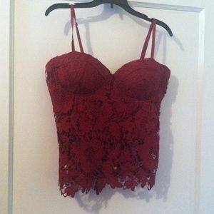 Burgundy lace two piece dress