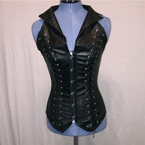 Vegan Leather Lace Up Corset Buckle Halter