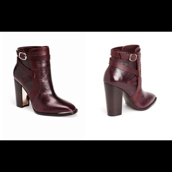 Rachel Zoe leather ankle boot in wine/plum
