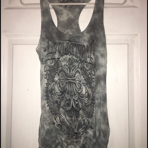 Affliction sage\gray racer back tank WORN ONCE