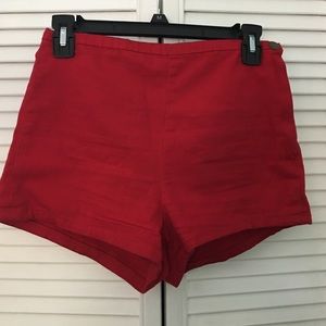 Red high waisted shorts