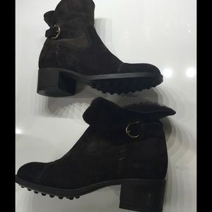 Salvatore Ferragamo Brown Suede Shearling  Boots