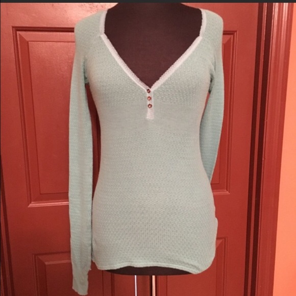 Free People sea foam green thermal Henley EUC! - Picture 2 of 4