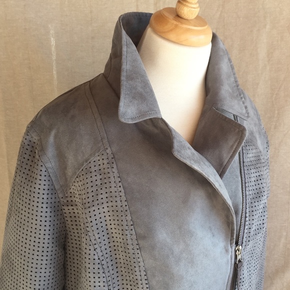 Anthro HEI HEI Gray Vegan Suede Moto Jacket L - Picture 3 of 4