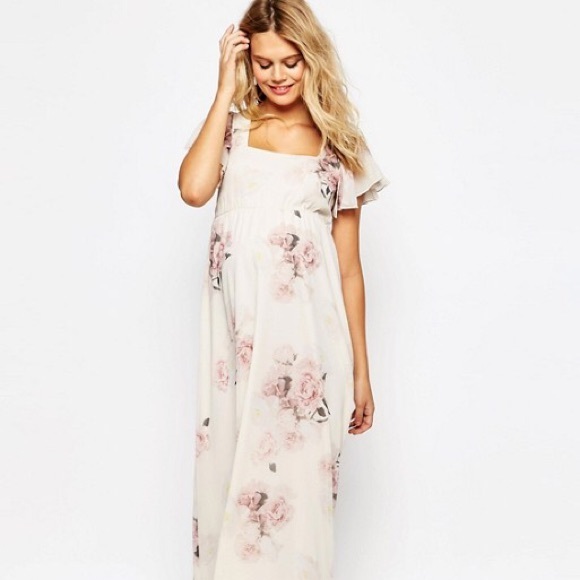 ASOS Maternity SALON Maxi Dress W/ Flutter Sleeve - Picture 1 of 3