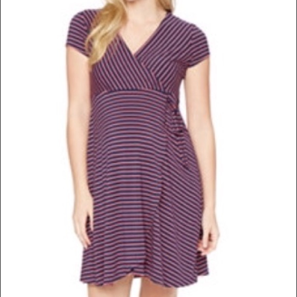 Maternity wrap dress XL Motherhood navy & pink