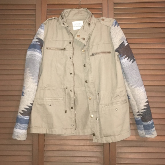 Tan and Aztec cargo jacket.