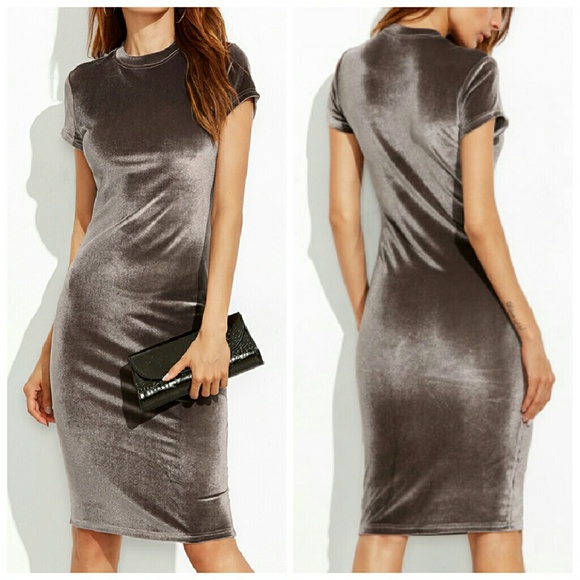 Silvery Brown Velvet Sheath Dress - Picture 2 of 4
