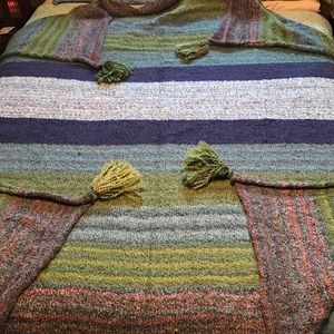 Hand knit Queen size bed throw multi-colors