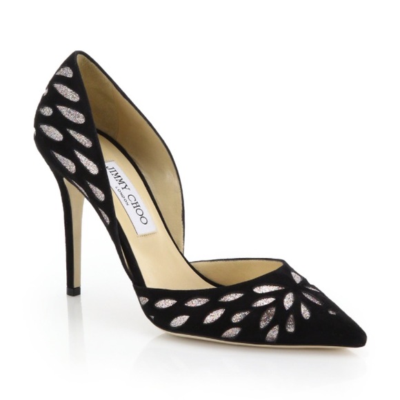 Jimmy Choo Daysha Glitter Pattern Suede Pumps 7.5
