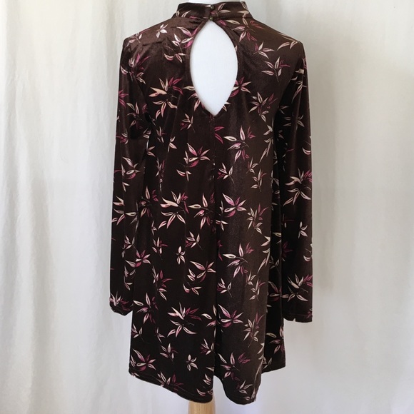Velvet A-line Dress, Brown Flowy - Picture 3 of 4