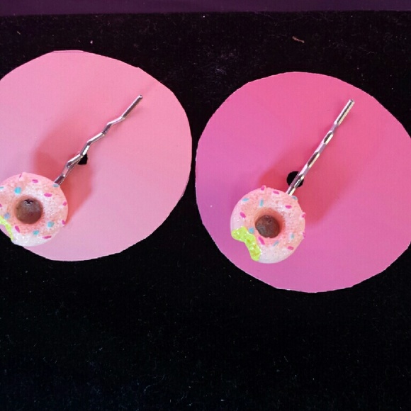 2 Pink Sprinkle Donut Hair Pins - Picture 1 of 3